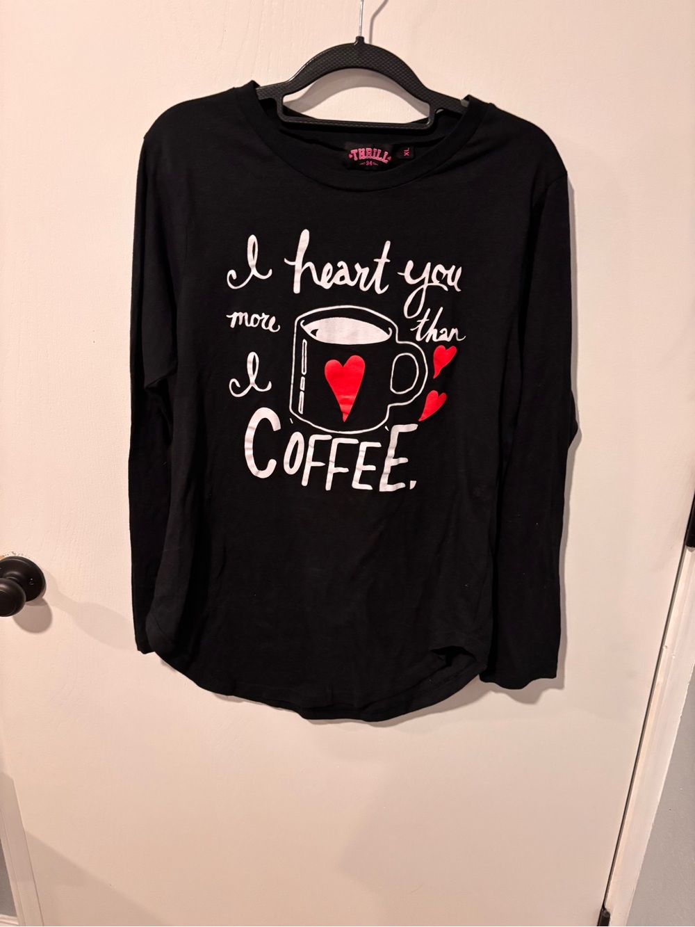 Thrill Black Long-Sleeve 'I Heart You More Than Coffee' Graphic Tee
